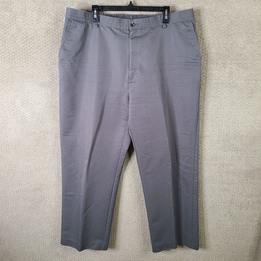 Travelsmith Pants Mens 44 (39x30) Gray Elastic Waist Flat Front‎ Chino Casual